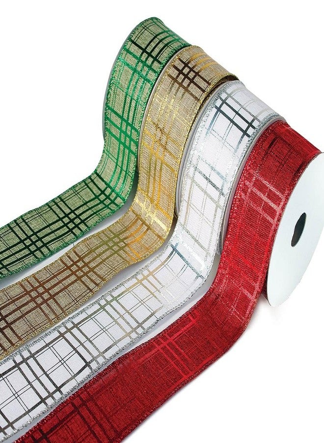 OLYPHAN Wired Christmas Ribbon for Tree Plaid Ribbons Set Burlap Xmas Thick 2.5 Inch 4 Rolls 24 Yards for Decorating Trees Gift Wrapping Wreaths Bows Perfect for Tree Topper Wreath Mailbox Staircases - Image 5